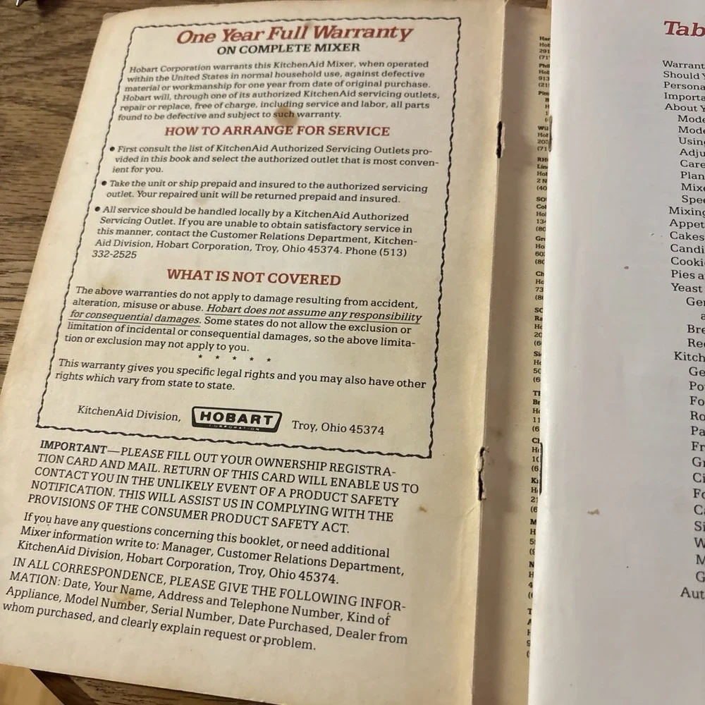 Vintage KitchenAid Mixers and Attachments Recipes and Instructions Book 1985